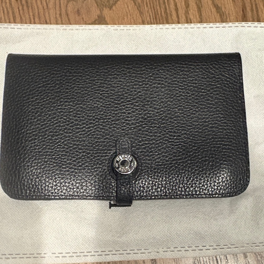 Hermes Black Pebbled Leather Clutch Wallet